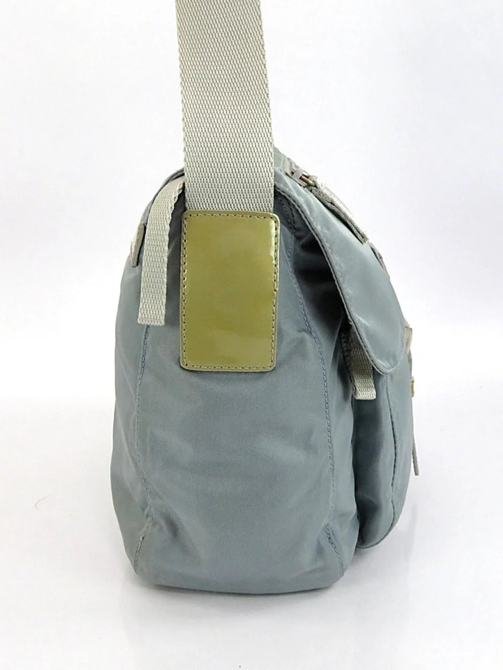 Prada Powder Blue Nylon Messenger Bag with Yellow Strap Accent